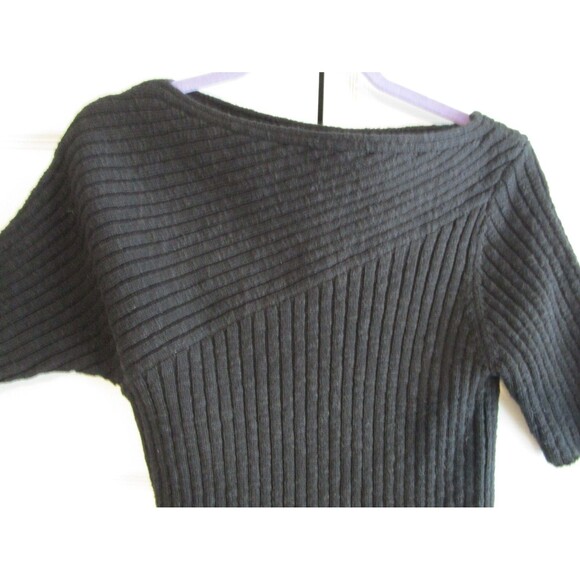 Böhme Black Ribbed Knit Sweater Top L Short Sleeve Textured Stretch NWT - Picture 2 of 12